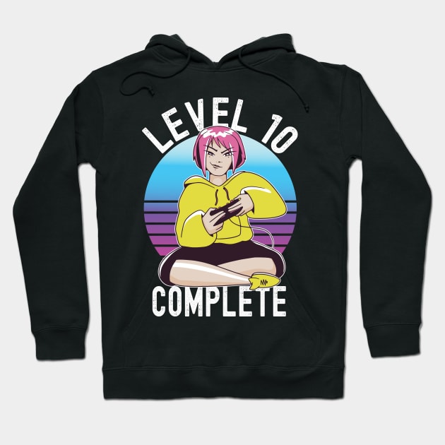 Level 10 Complete Girls Loves Anime Gamer 10th Birthday Girl Hoodie by Ramadangonim